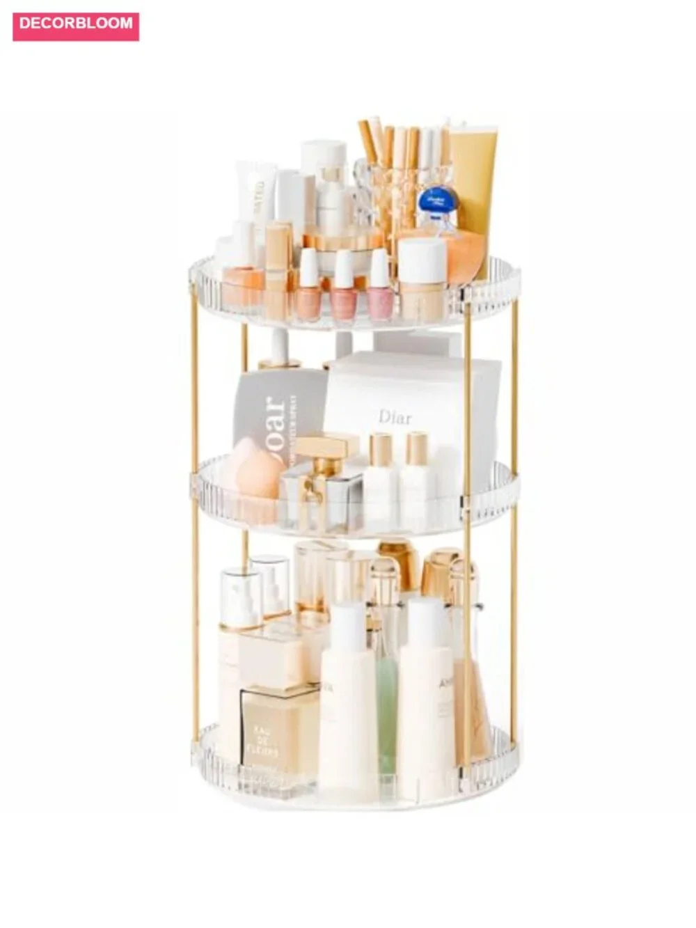 3 Tier Acrylic Rotating Makeup Organizer for Countertop Bathroom Vanity